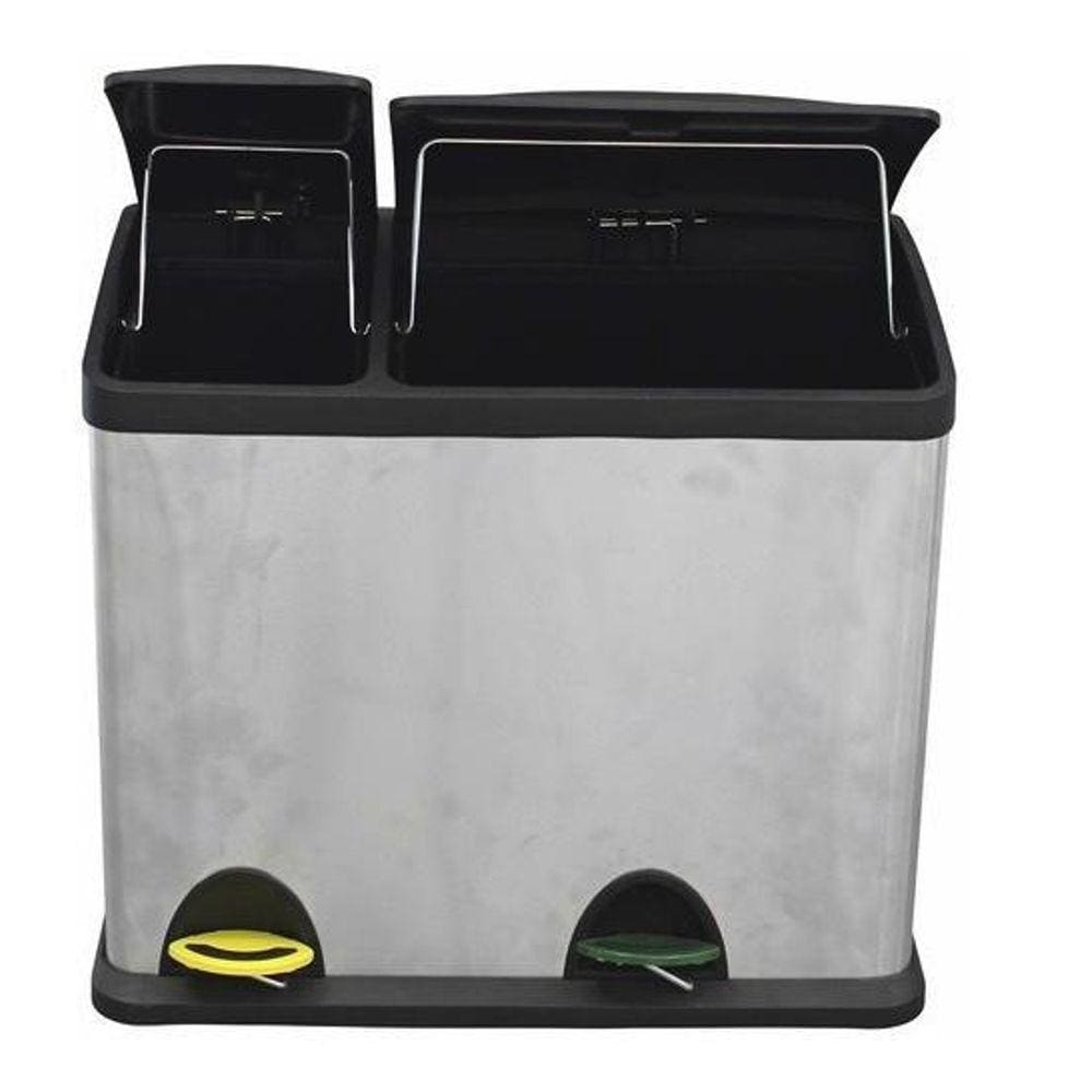 Lixeira Seletiva Retangular Aço Inox Cromado 26L Dupla