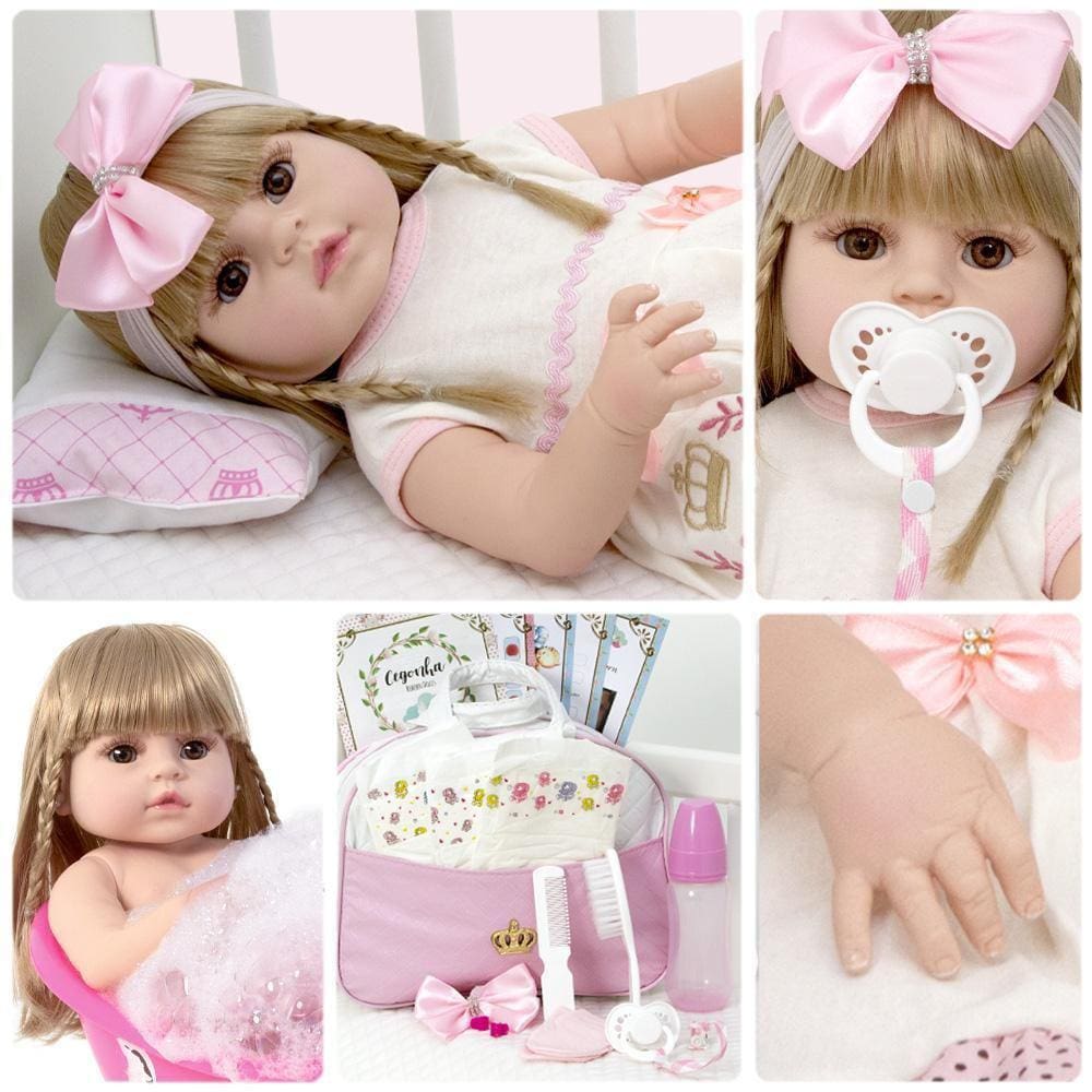 Boneca Bebê Reborn Corpo de Silicone Realista 55 cm Enxoval