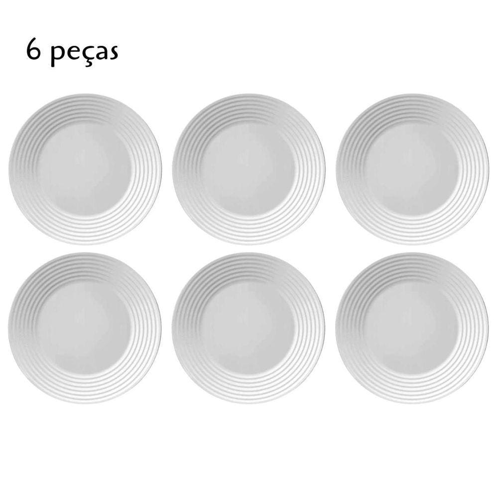 Jogo De Pratos Em Vidro Para Sobremesa 6 Peças 19Cm Branco
