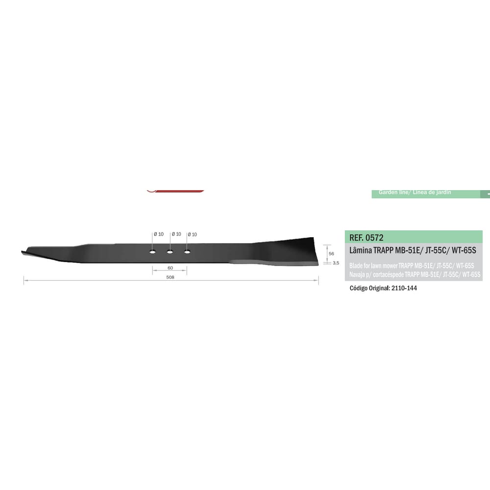 Lamina Cortador Grama Trapp 51cm Corte MB51E/JT55C/WT65C Balbinot 0572