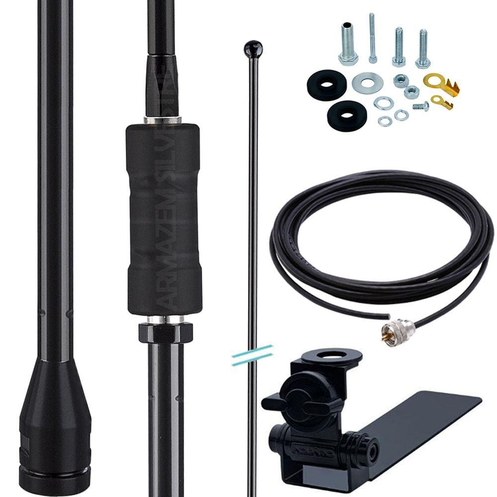 Antena Px Black Mini Argentina 200w 1,08m Suporte Caminhonete Cabo 5,5m