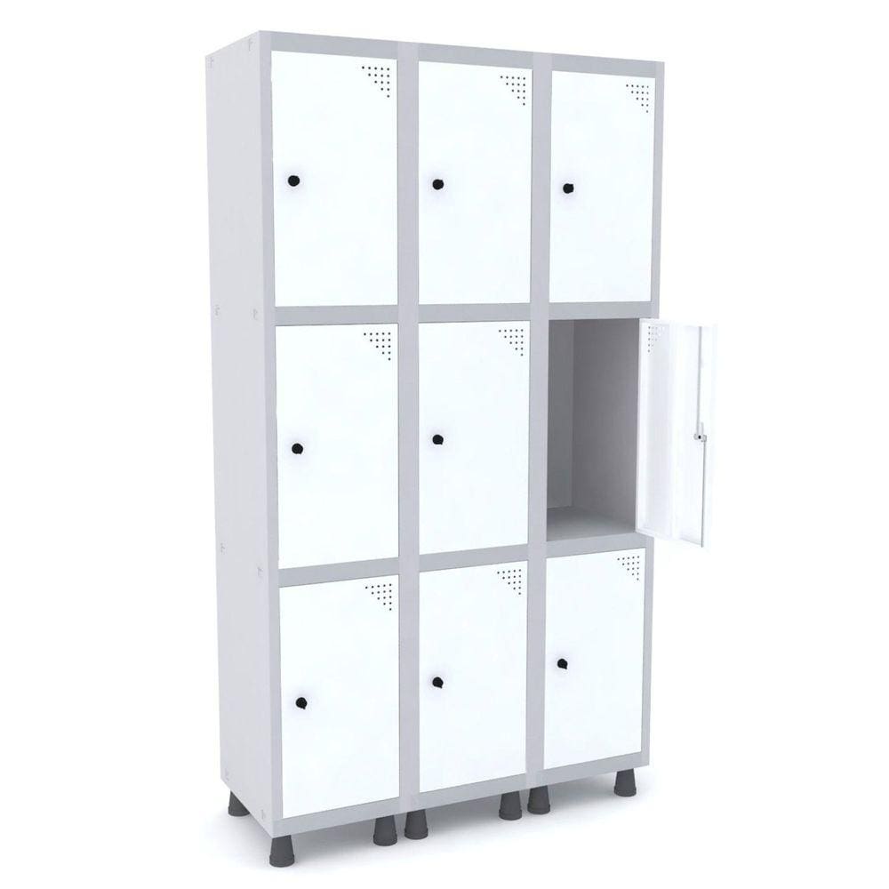 Guarda Volume Roupeiro 9 Portas Aço GRP 503/9 Pandin Móveis Cinza/Branco