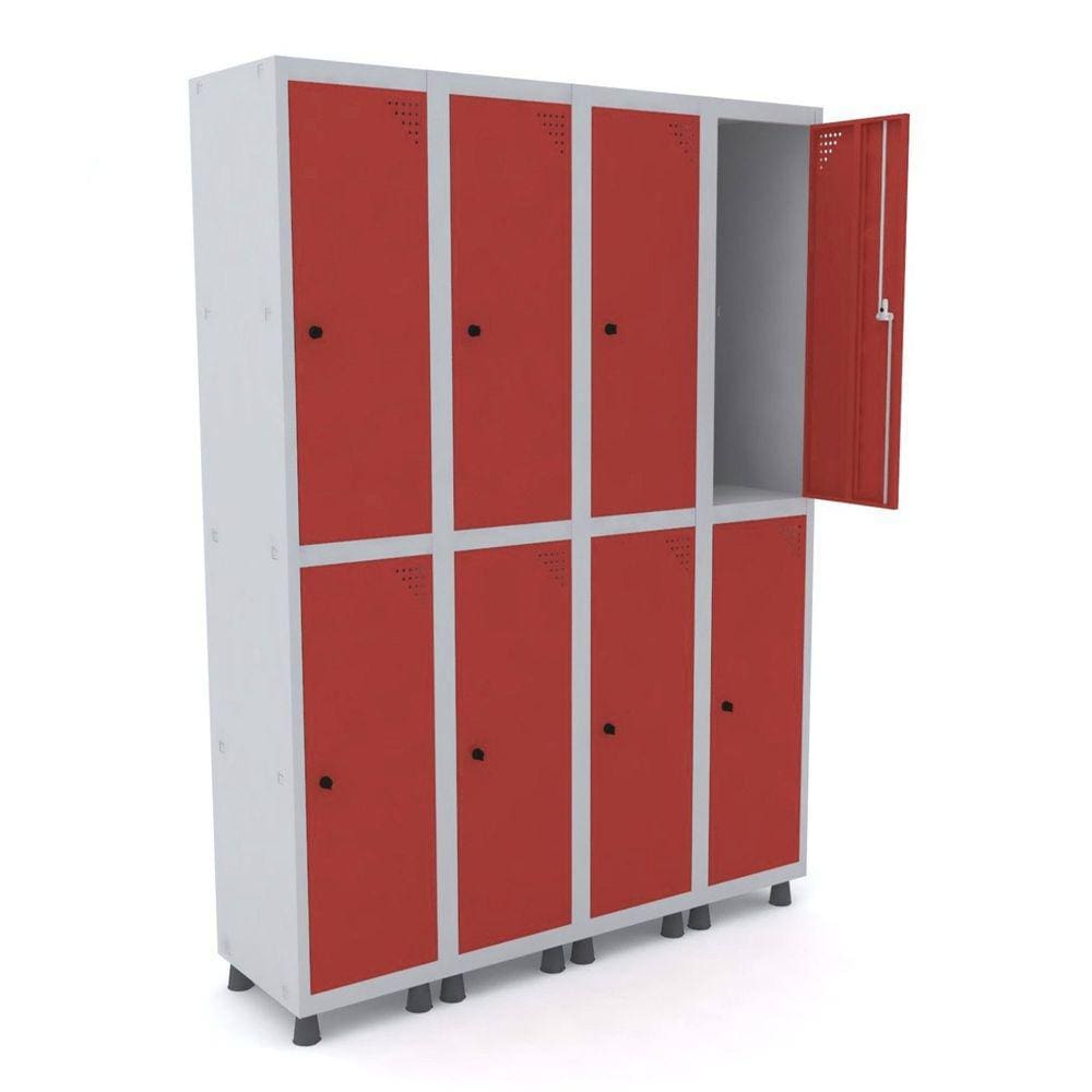 Guarda Volume Roupeiro 8 Portas Aço GRP 504/8 Pandin Móveis Cinza/Vermelho