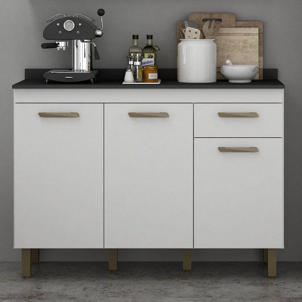 Balcão 120cm 3 Portas 1 Gaveta São Luis Valdemóveis Branco