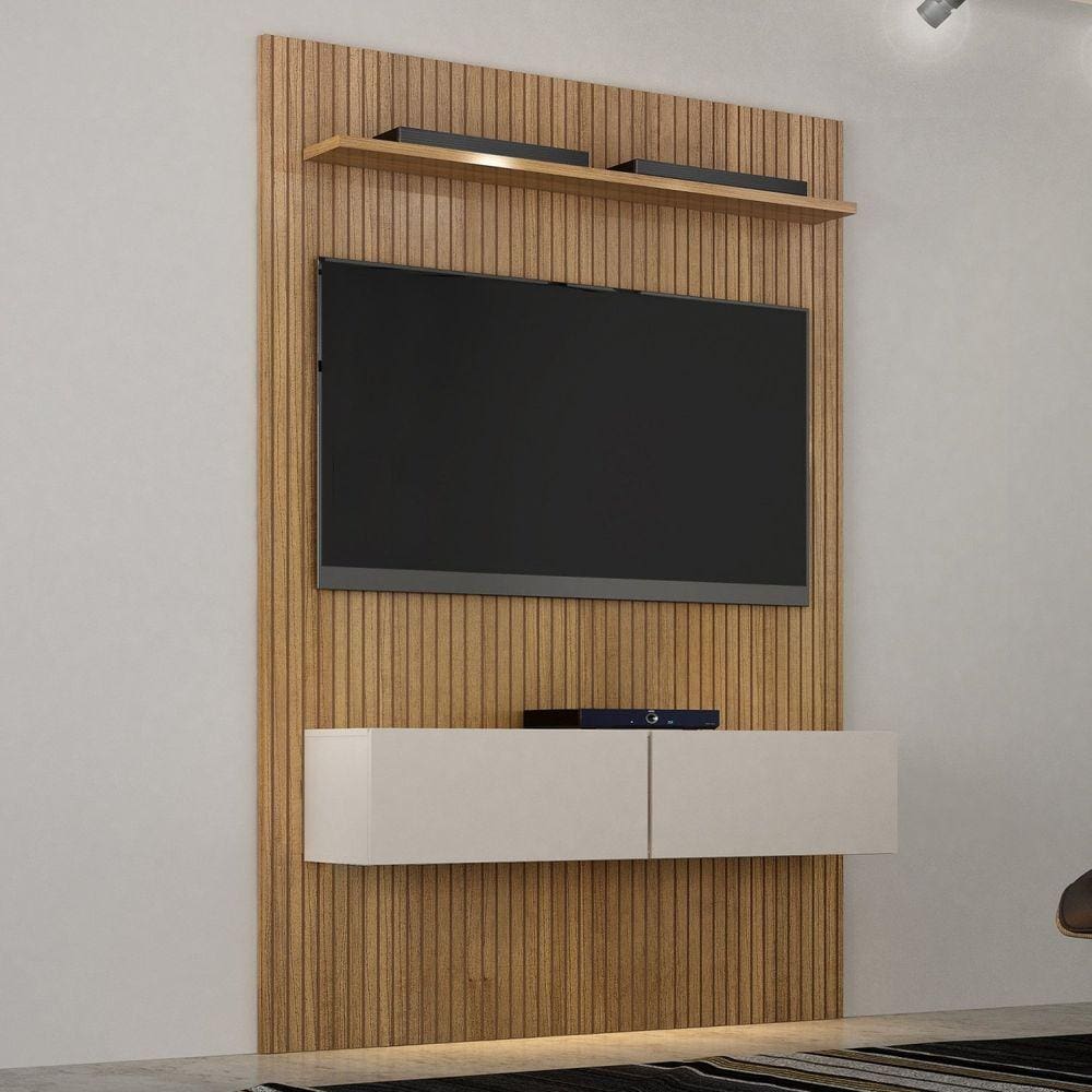 Estante Home Suspenso Frisado Para TV até 50 Polegadas Curitiba Valdemóveis Cinamomo/Off White