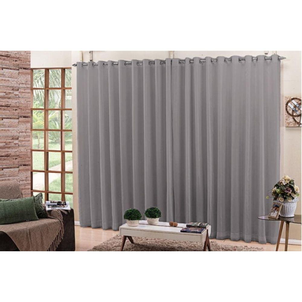Cortina Para Sala Quarto Voal Liso Cinza 4,00X2,50