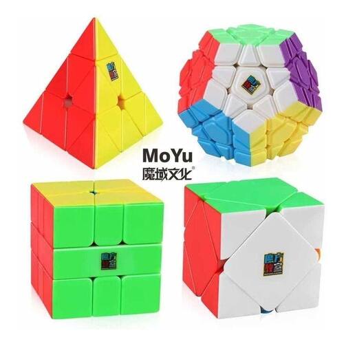 Kit 4 Cubos Magicos Diferentes Moyu Cubo Mágico Colorido 132