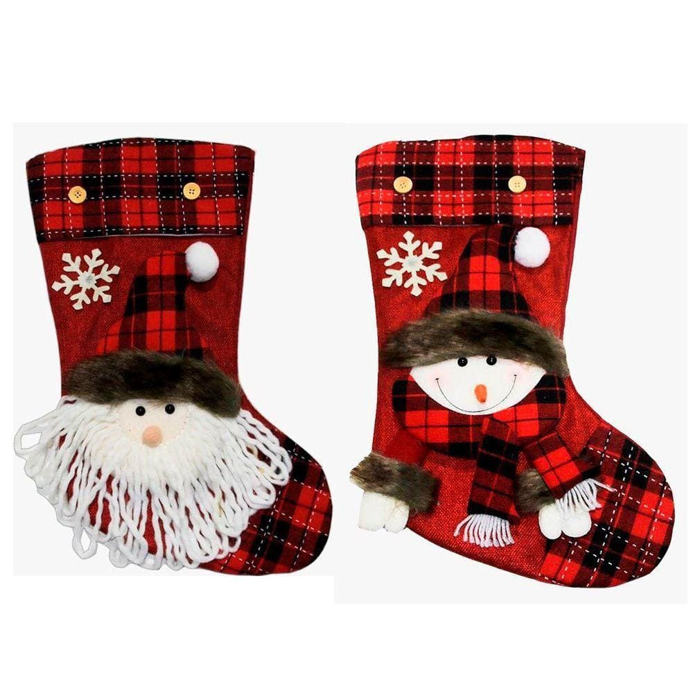 Kit Decoração Natal Bota Meia Xadrez Papai Noel Boneco De Neve Natalino