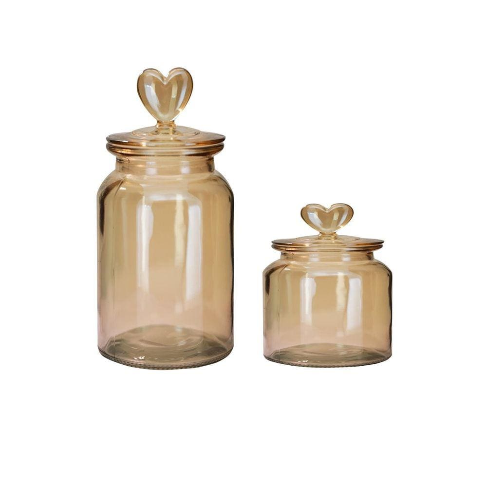 Jogo Pote Hermético Vidro Âmbar Decor Afeto Coração 2 Un
