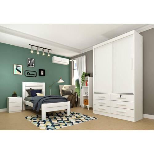 imagem-Guarda Roupa Solteiro 2 Portas 6 Gavetas - Chicago-Neve - Tcil Móveis - Branco