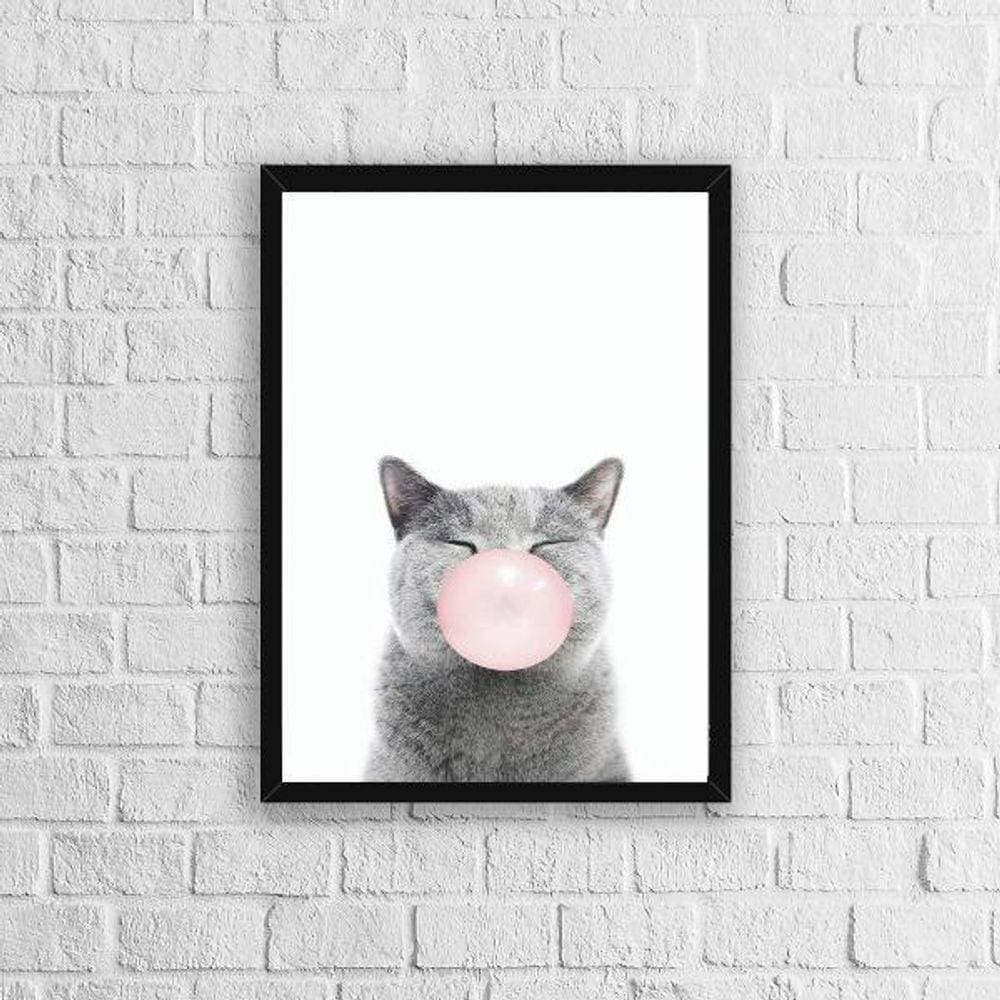 Quadro Gatinho Chiclete 45X34Cm - Com Vidro Moldura Preta
