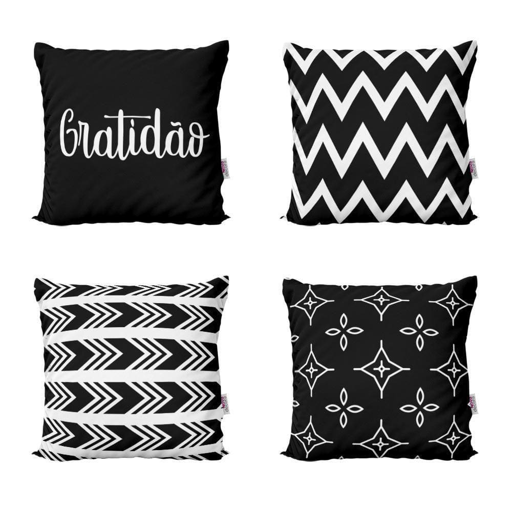 Almofadas Decorativas Preto E Branco Gratidão Sofá 40X40
