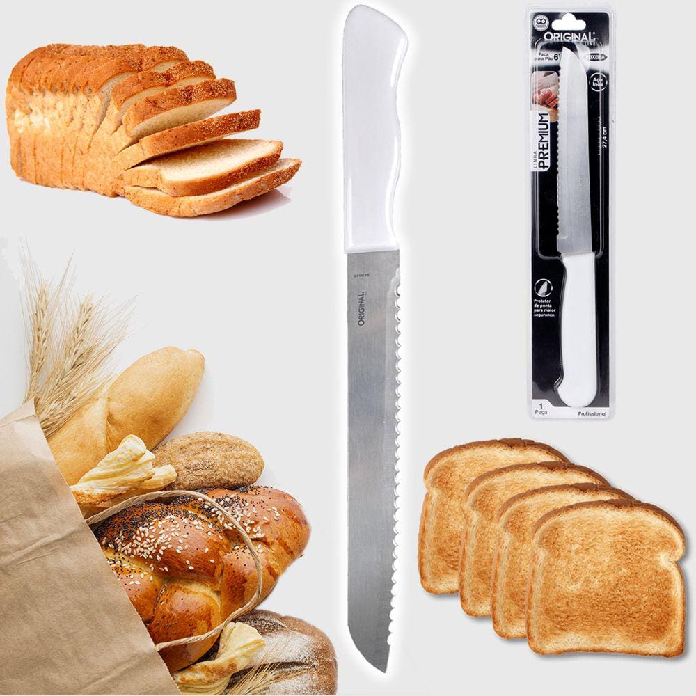 Faca Para Pão em Aço Inox Cabo Branco 6 polegada - Cabo Branco - Faca de Pao e bolo - PANAMI