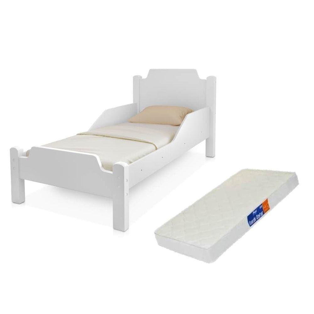 Cama infantil juvenil branca com  barra de proteção e colchão incluso