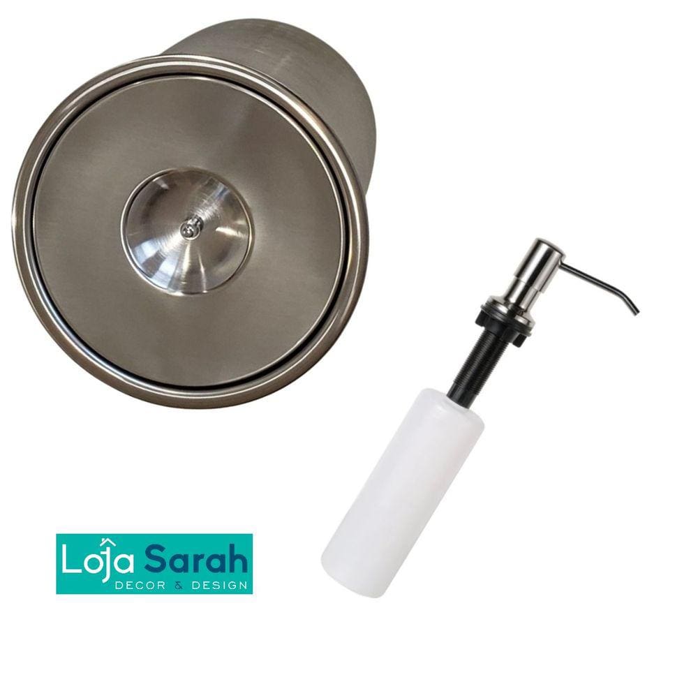 Kit Lixeira 20cmX30cm 6L Embutir No Granito Inox 304 E Dosador Para Cozinha