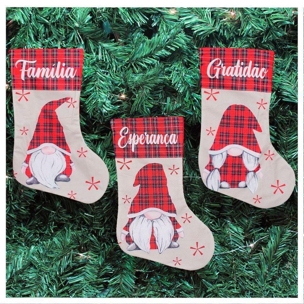 Trio De Bota Meia Enfeite Natalino Xadrez Temático 47cm
