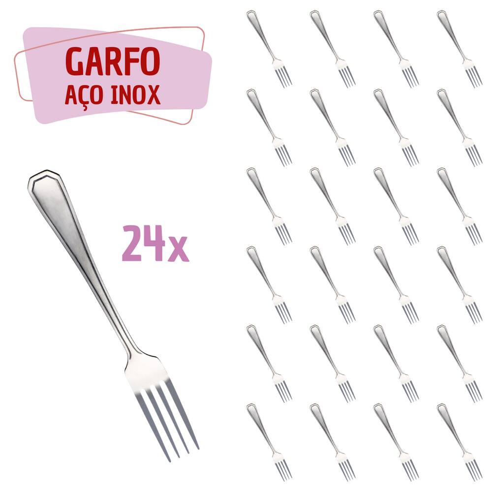 Jogo 24 Pçs Garfo Reforçada Inox Restaurante / Bar / Casa