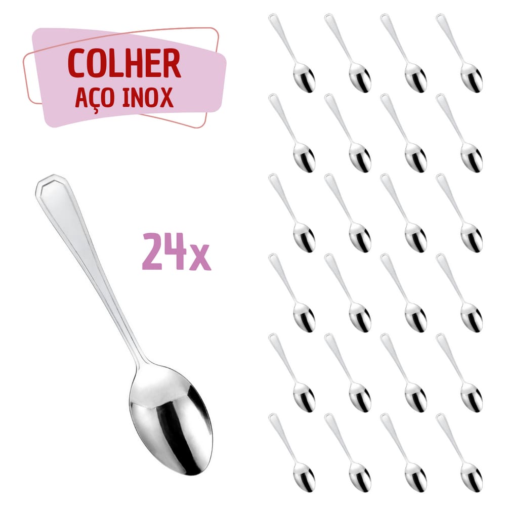 Jogo 24 Pçs Colher Reforçada Inox Restaurante / Bar / Casa