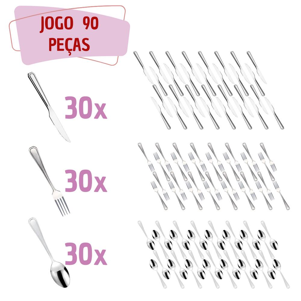 Kit Faqueiro Aço Inox 90 Peças Restaurante / Bar / Casa
