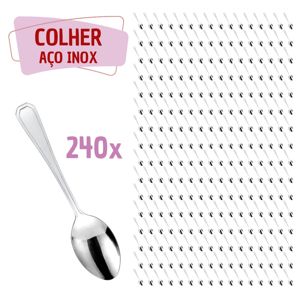 Jogo 240 Pçs Colher Reforçada Inox Restaurante / Bar / Casa