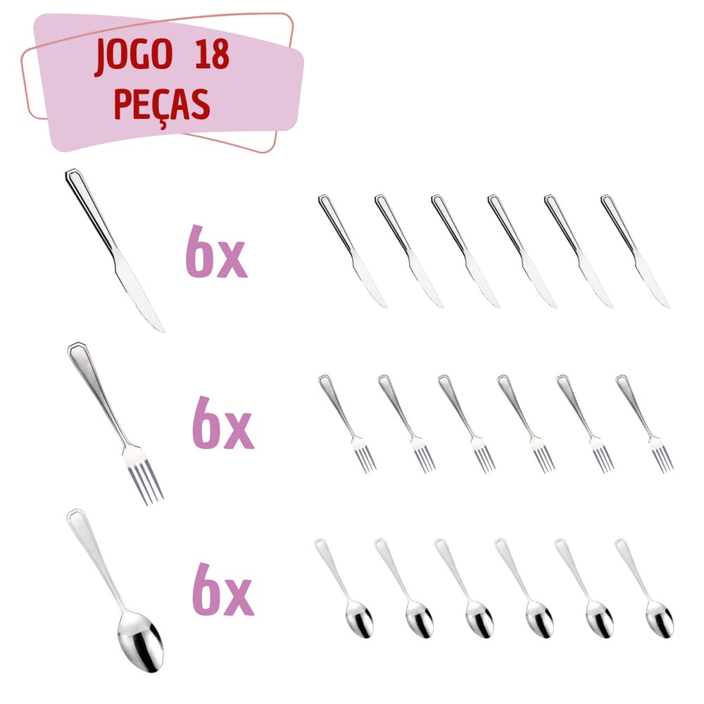 Kit Faqueiro Aço Inox 18 Peças Restaurante / Bar / Casa