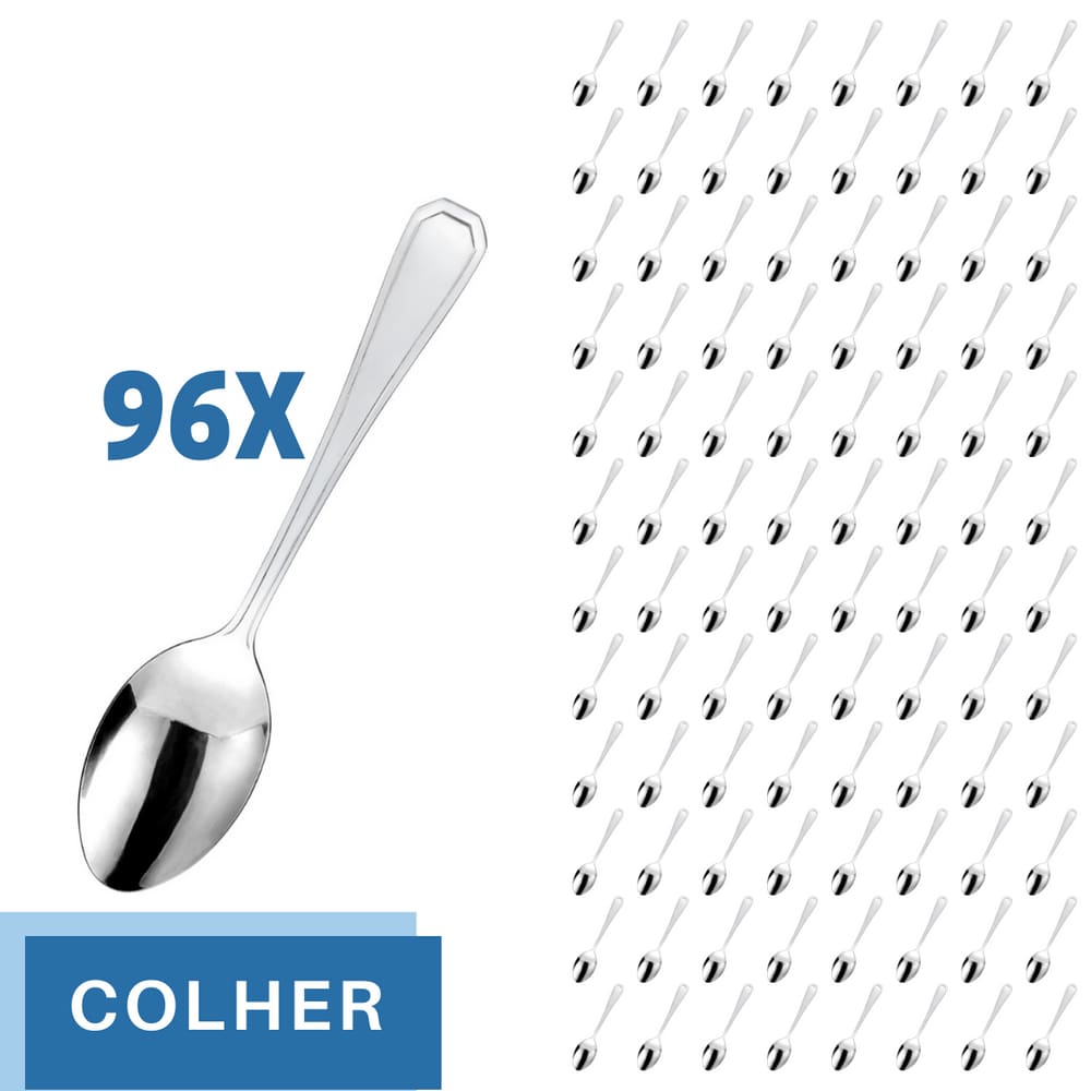 Jogo Restaurante Colher Inox Reforçada 96 Pçs Casa / Bar