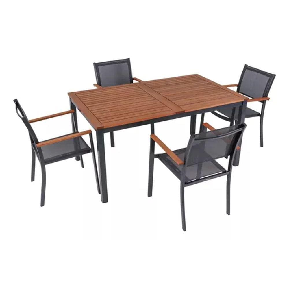 Conjunto De Mesa Com 4 Cadeiras Alumínio Madeira - Deluxe