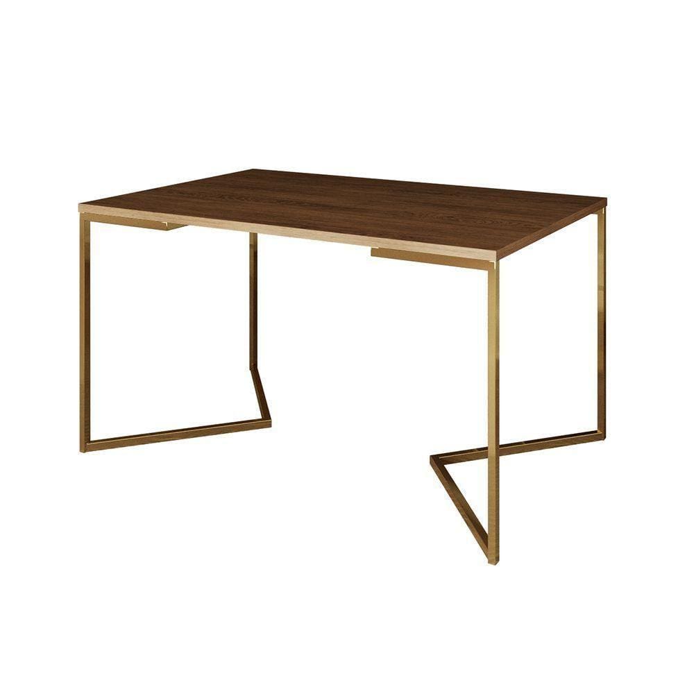 Mesa De Jantar Industrial Retangular Amêndoa 137X90Cm Base V Dourada Cor: Amendoa