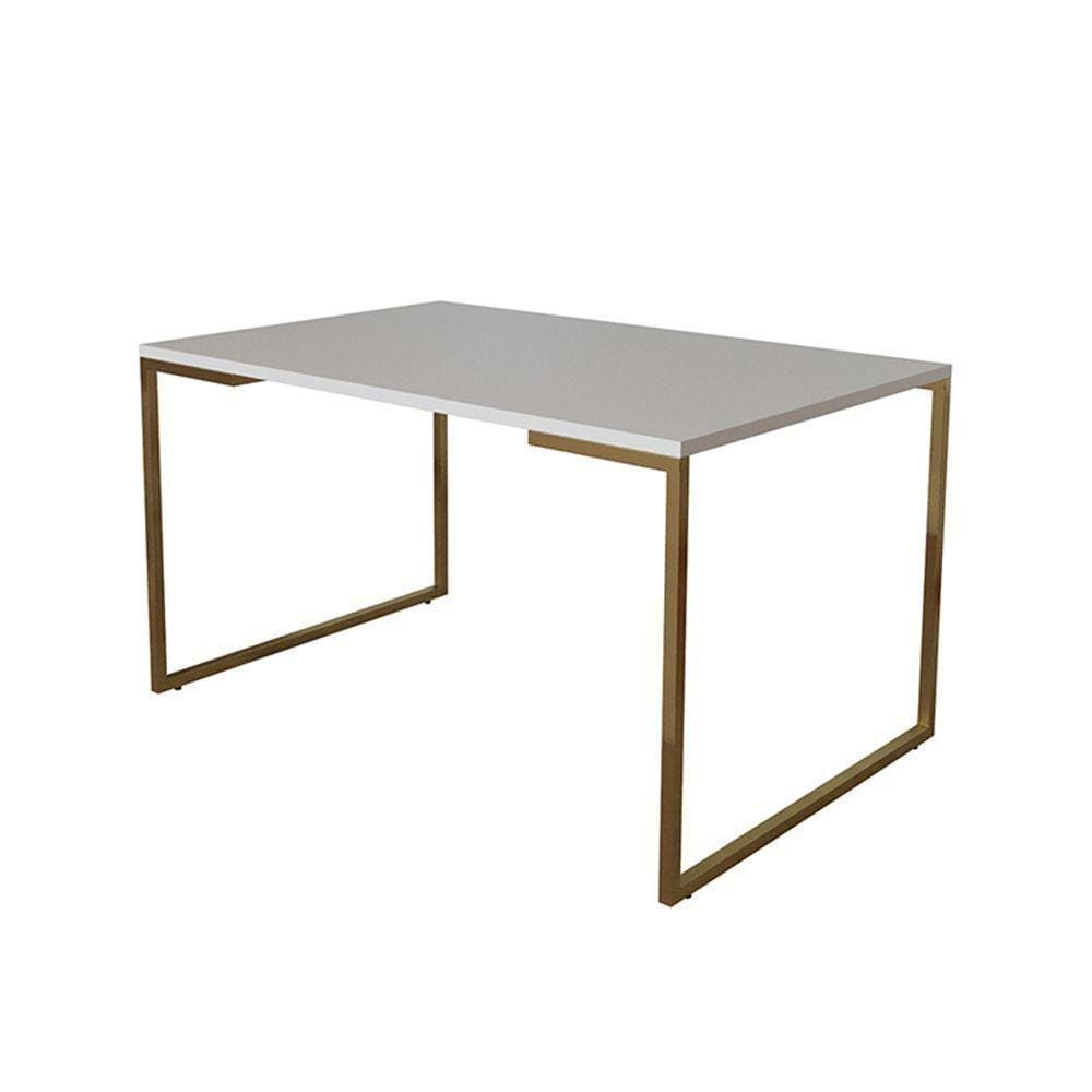 Mesa De Jantar Industrial Retangular Branca 120X75Cm Base Dourada Cor: Branco