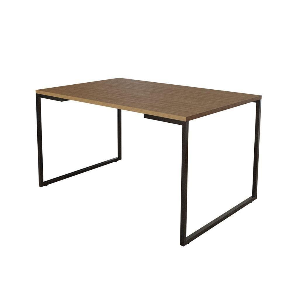 Mesa De Jantar Industrial Base Ferro Preto Tampo 137X90 Amêndoa Cor: Marrom