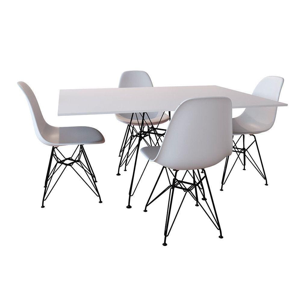 Conjunto De Mesa De Ferro Preto Tampo Branco 120X75 4 Cadeiras Ferro Preta Assento Bran