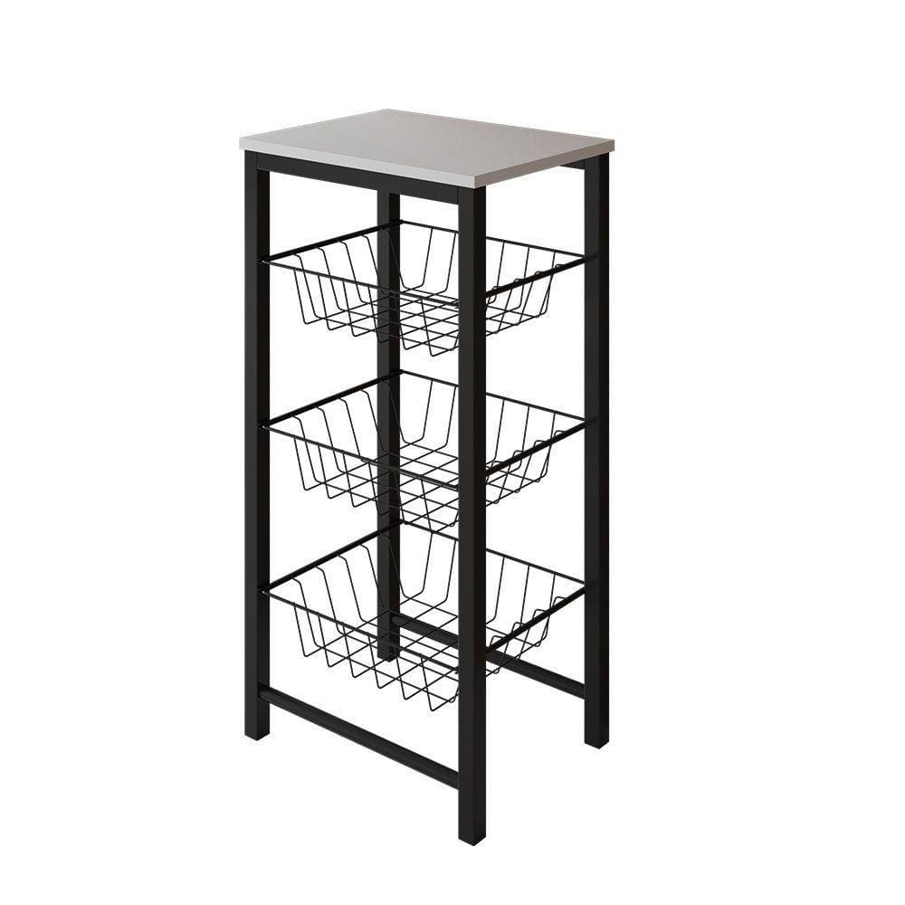 Fruteira De Chão Cozinha Montada Aço Preto Tampo Branco Roma Cor: Preto