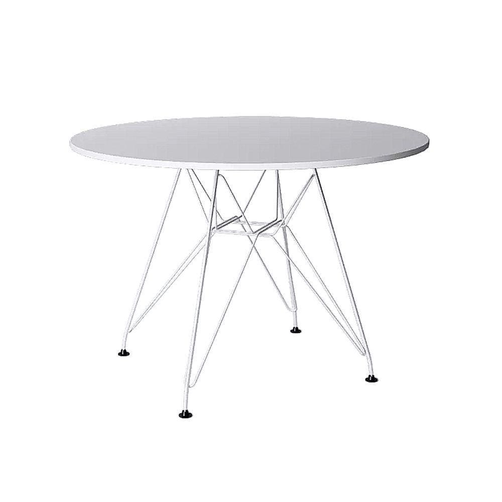 Mesa Eiffel Redonda 110Cm Tampo De Madeira Branco Com Base De Ferro Branco - Cor: Branco