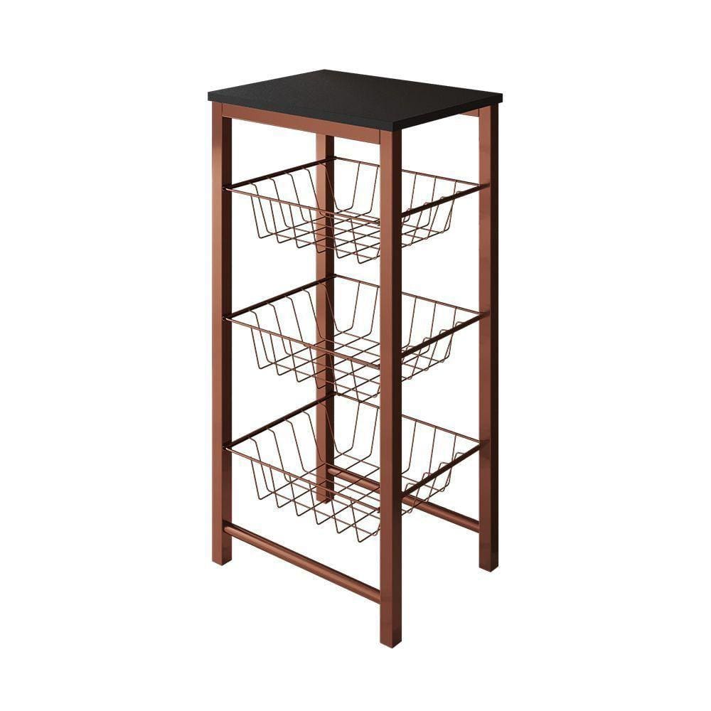 Fruteira De Chão Cozinha Montada Aço Cobre Tampo Preto Roma Cor: Preto