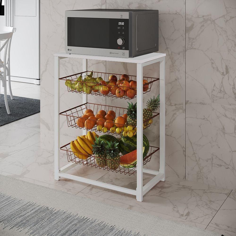 Fruteira Com Suporte Para Micro-Ondas Barcelona Aço Branco Cesto Cobre Tampo Branco Cor: Cobre