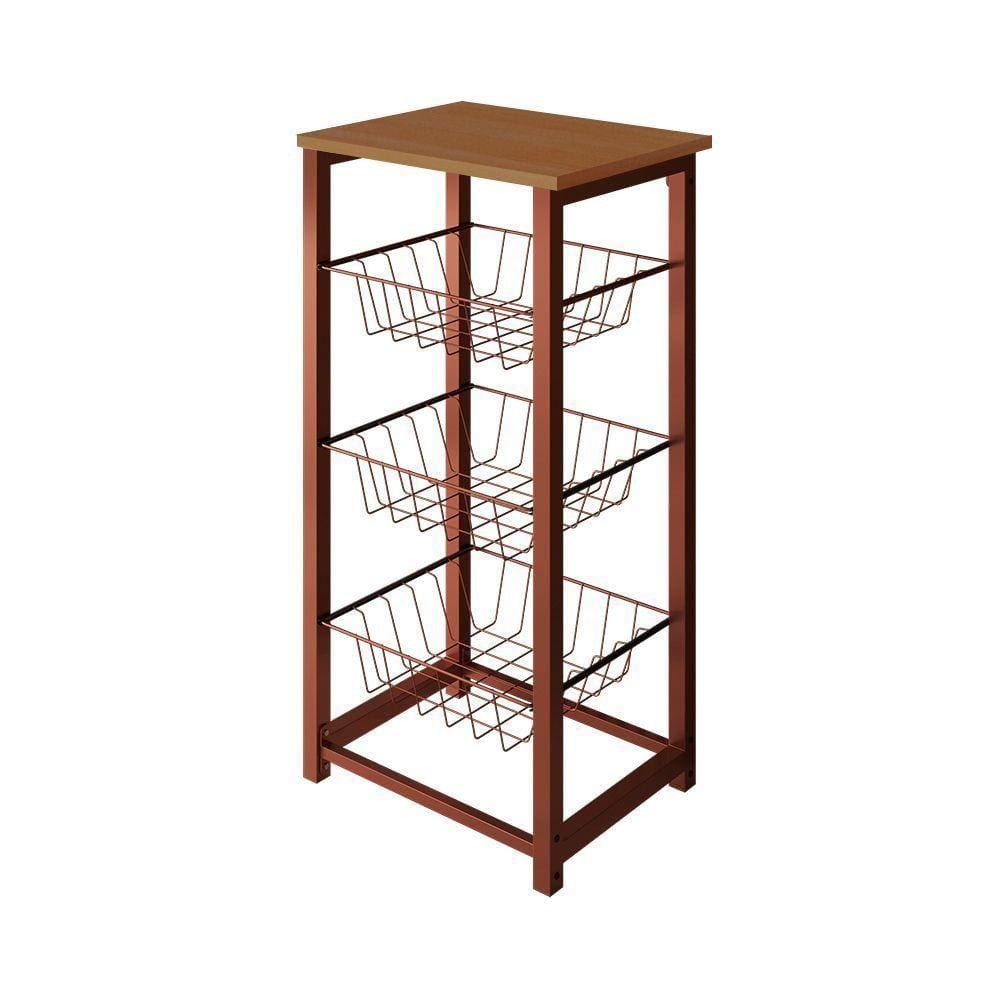 Fruteira De Chão Cozinha Desmontada Aço Cobre Tampo Canela Madri Cor: Marrom