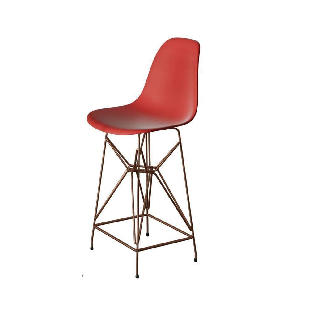 Banqueta Bistrô Alta Eames Vermelha Base Ferro Cobre - Cor: Vermelho
