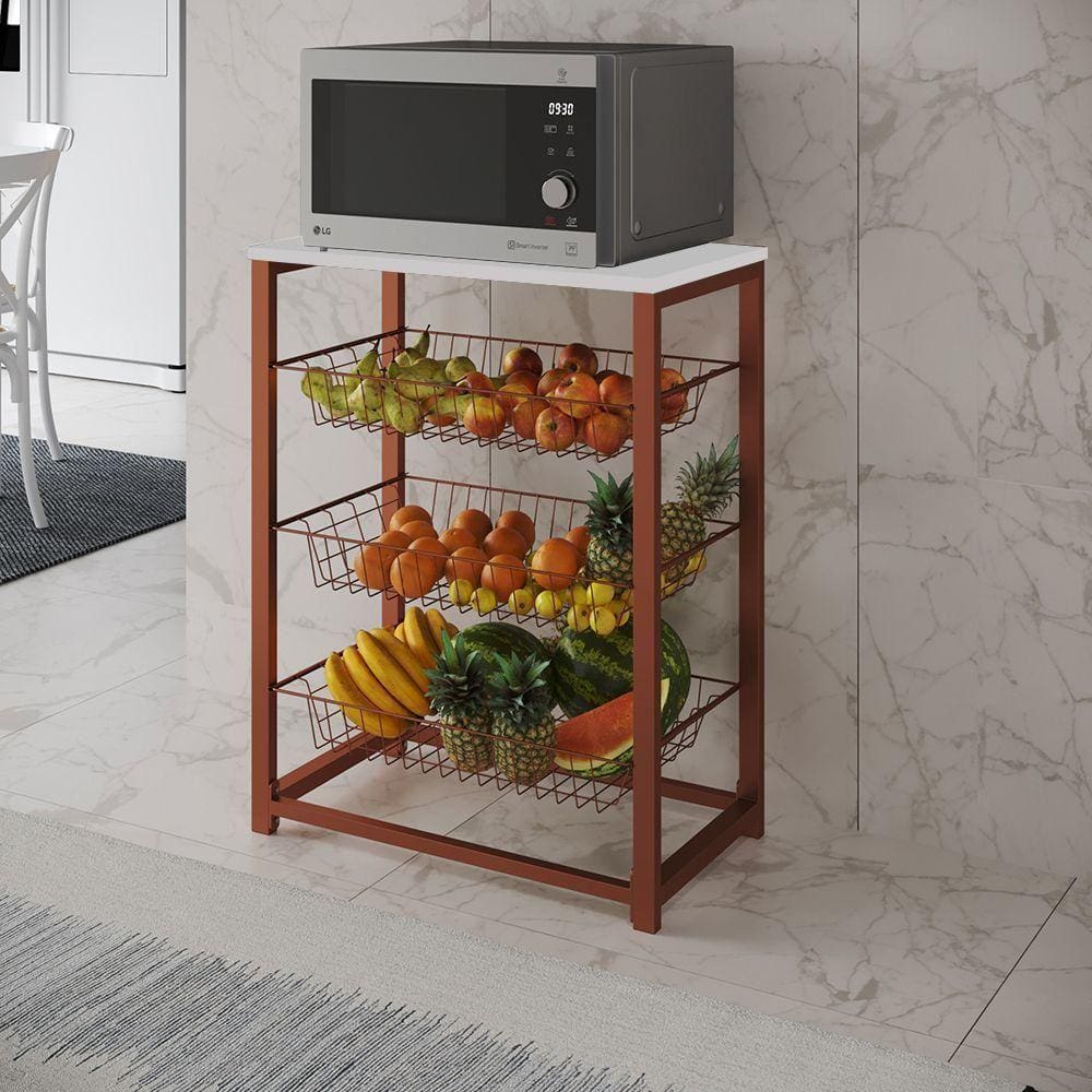 Fruteira Com Suporte Para Micro-Ondas Barcelona Aço Cobre Cesto Cobre Tampo Branco Cor: Cobre