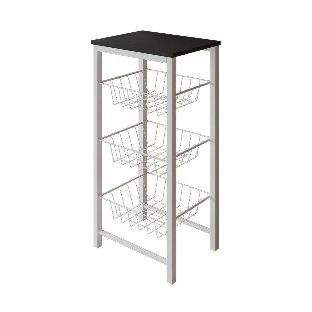 Fruteira De Chão Cozinha Montada Aço Branco Tampo Preto Roma Cor: Branco