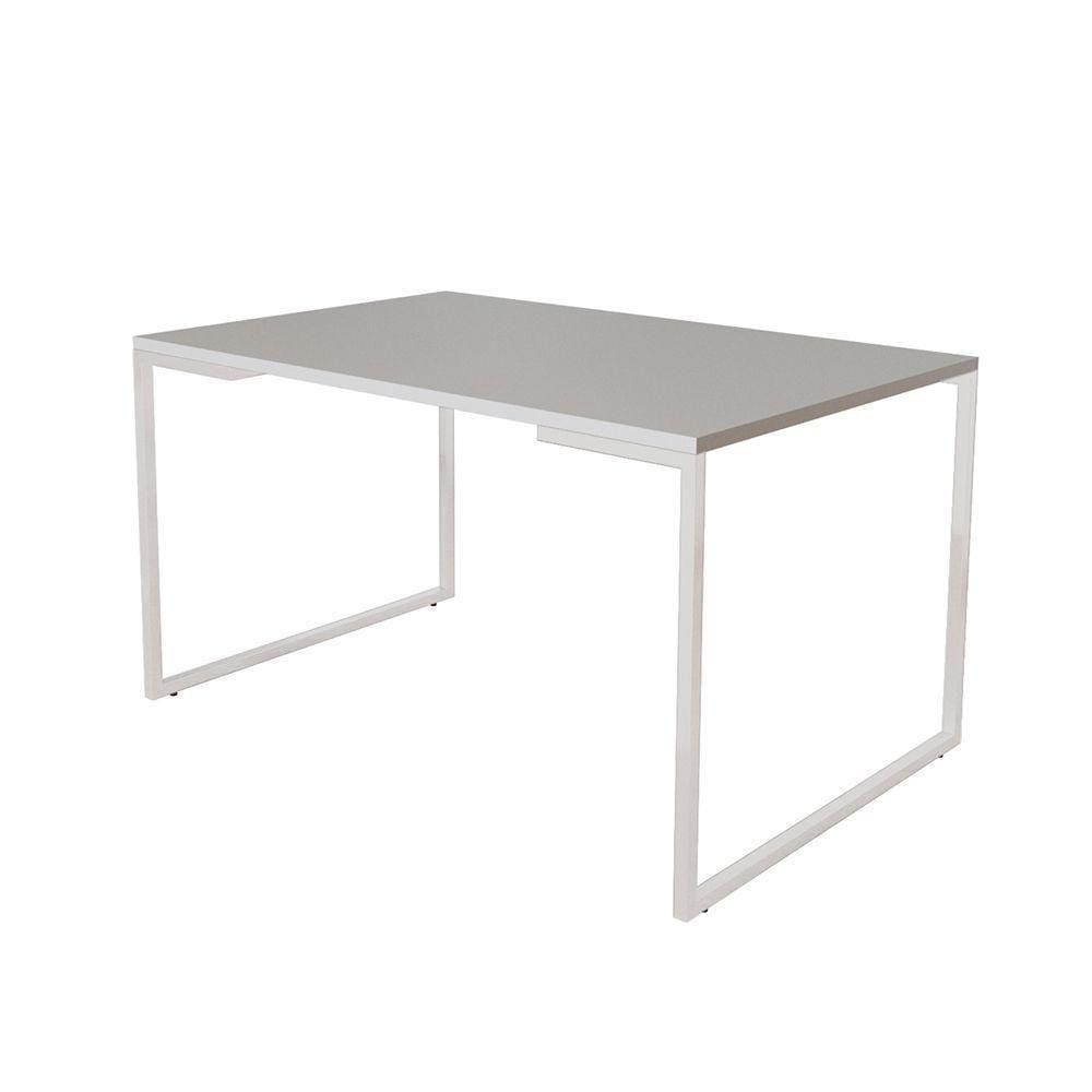 Mesa De Jantar Industrial Base Ferro Branco Tampo 137X90 Branco Cor: Branco