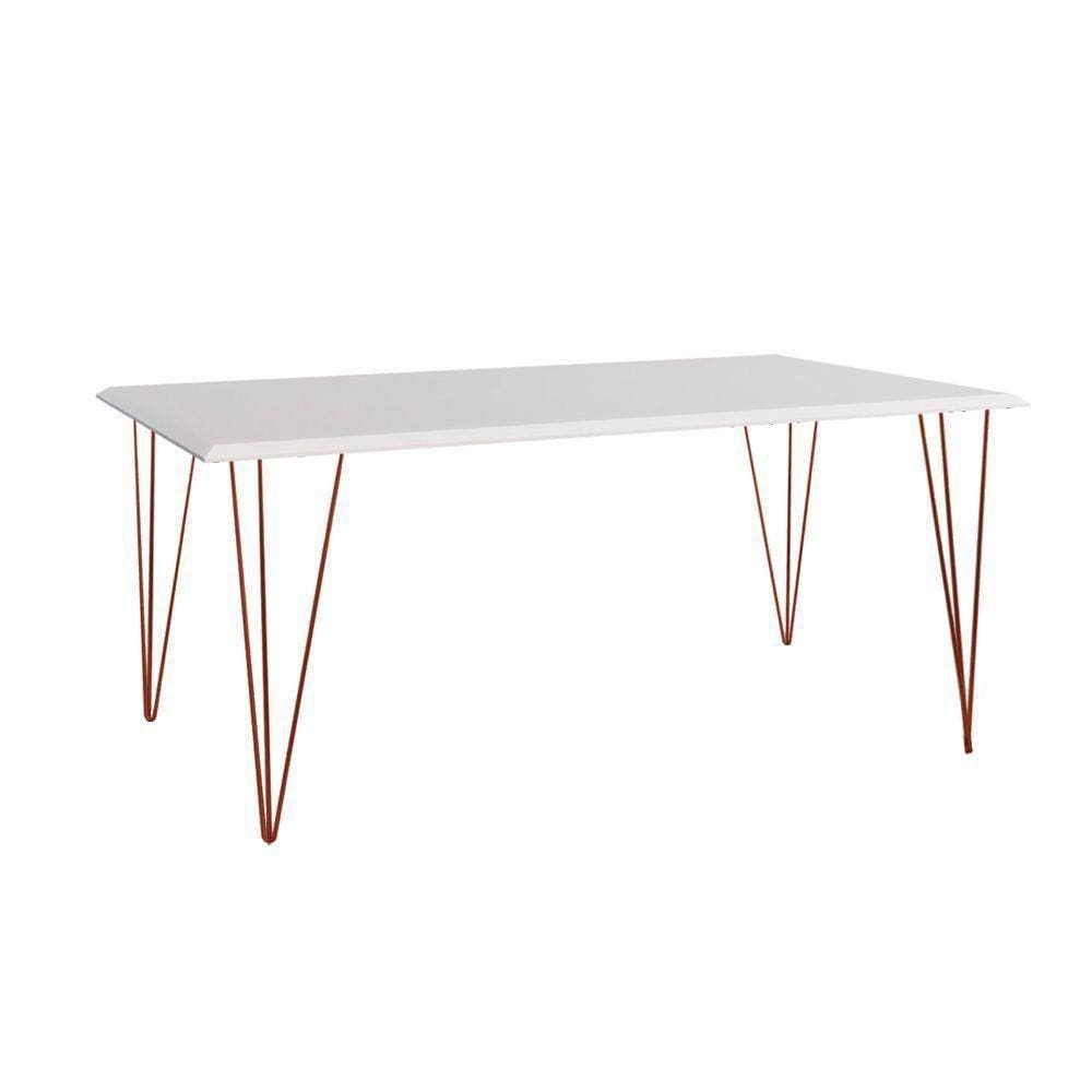 Mesa De Jantar Industrial Clips De Ferro Cobre Tampo Retangular Branco 135X75 Cor: Cobre