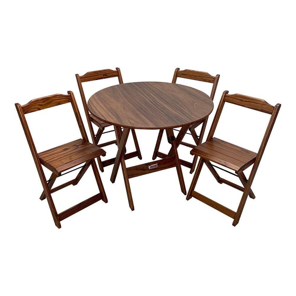 Mesa Dobrável De Madeira Redonda 90cm Com 4 Cadeiras Imbuia Cor: Marrom