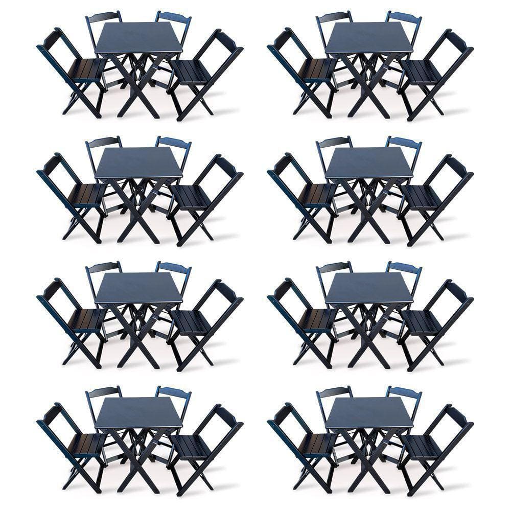 Kit 8 Conjunto Com Jogo De Mesa 60x60 Com 4 Cadeiras Dobráveis Preto