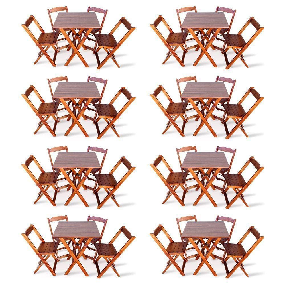 Kit 8 Conjunto Com Jogo De Mesa 70x70 Com 4 Cadeiras Dobráveis Imbúia Cor: Marrom