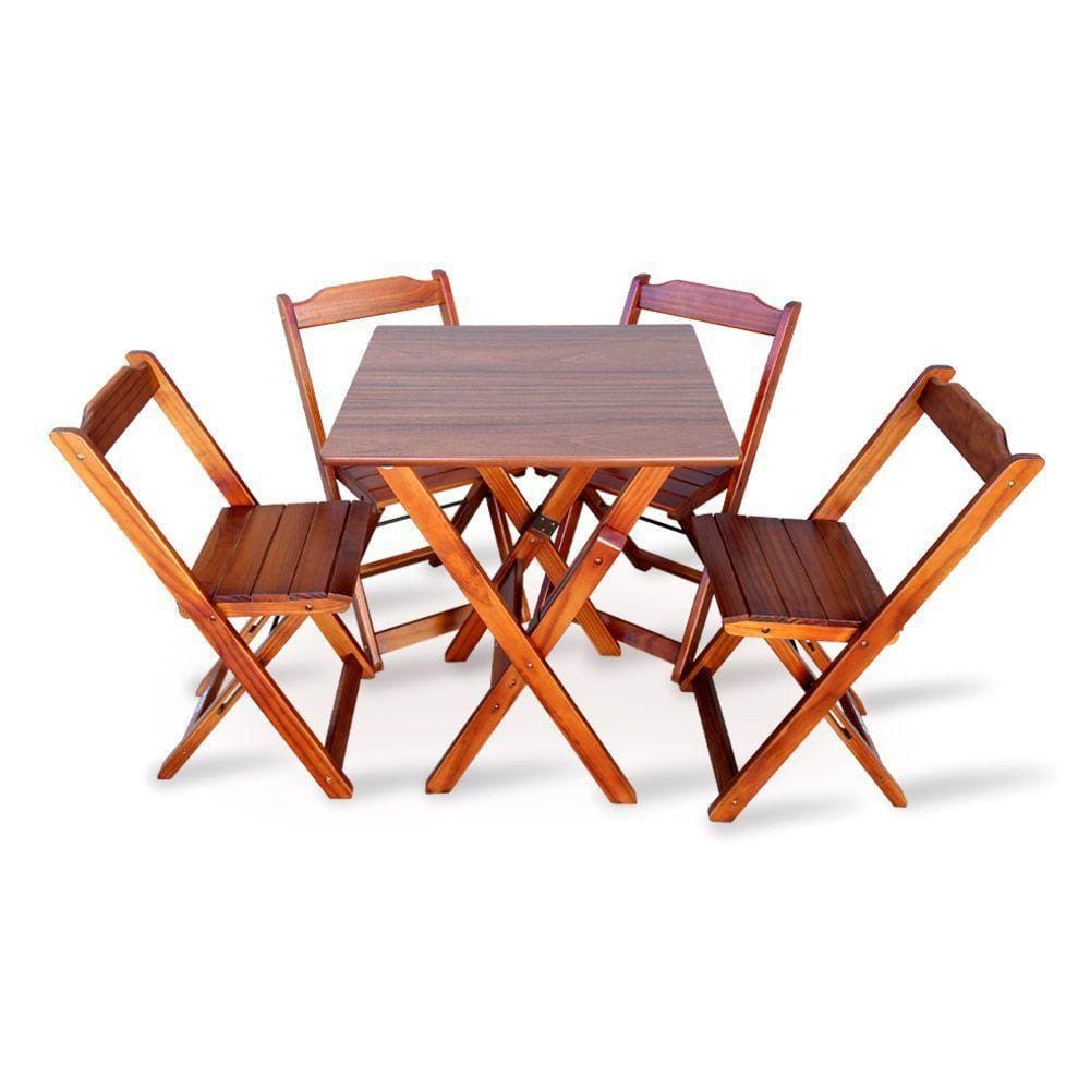 Jogo De Mesa 4 Cadeiras 60x60 Dobravel Imbuia