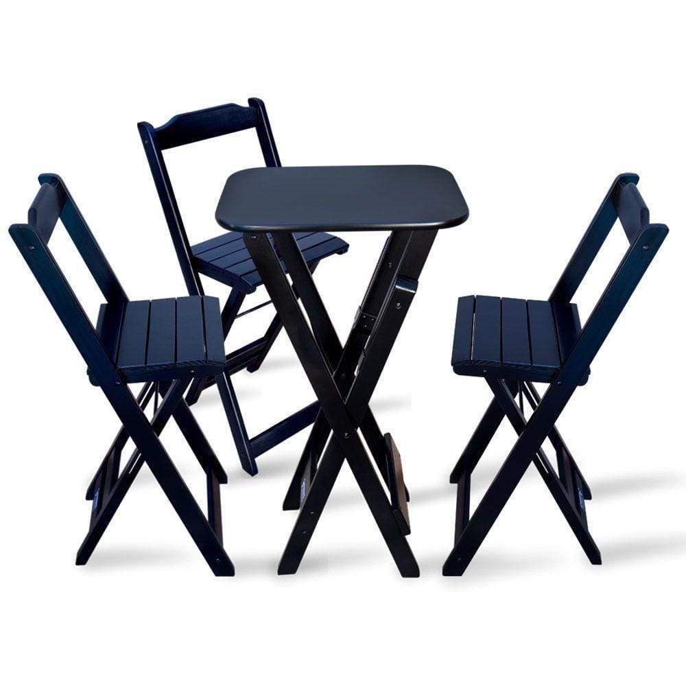 Conjunto De Bistro Com 3 Cadeiras Dobravel Preto