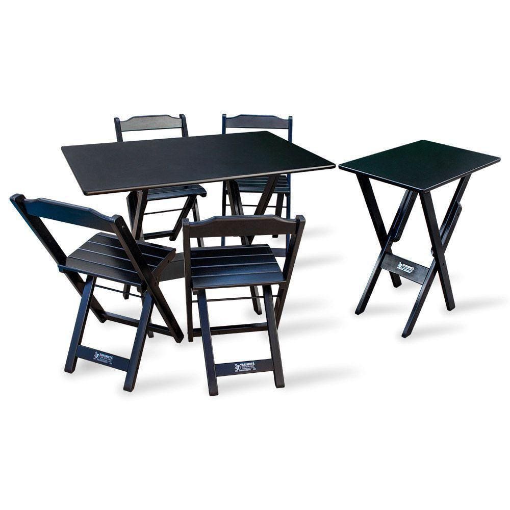 Jogo De Mesa 1,10x70 Com 4 Cadeiras E Mesa Aparador Preto