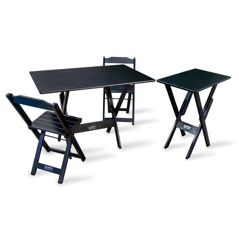 Jogo De Mesa 1,10x70 Com 2 Cadeiras E Mesa Aparador Preto