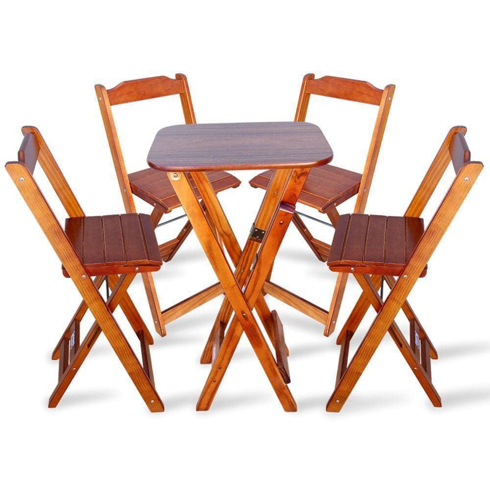 Jogo De Mesa Bistro Com 4 Cadeiras Dobravel Imbuia Cor: Marrom