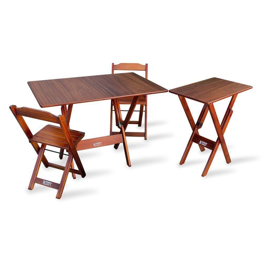 Jogo De Mesa Dobrável 1,10x70 Com 2 Cadeiras E Mesa Aparador Imbuia Cor: Marrom
